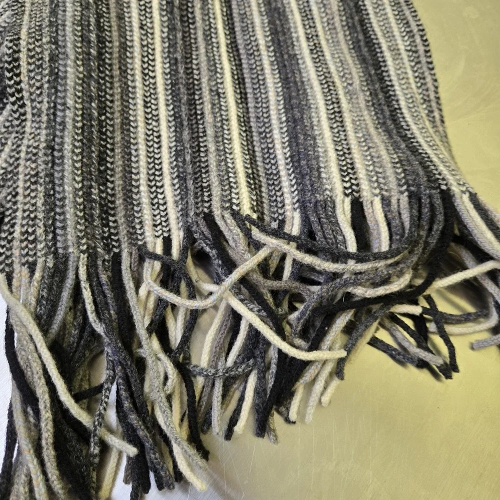 William Brunton Hand Knits Scotland 100% Pure Lambswool Gray/Black Striped Scarf